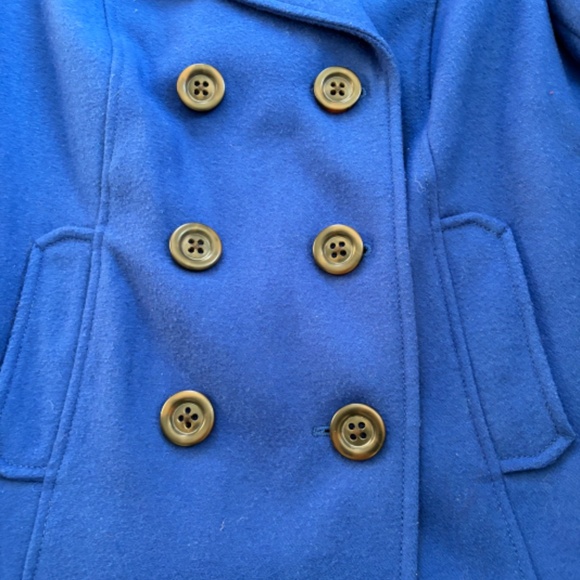 Old Navy Women's Large Royal Blue Peacoat Button-Up Coat Short Wool Blend Winter - Picture 3 of 11